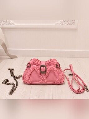 Charles & Keith Pink Quilted Shoulder Bag with Silver Chain